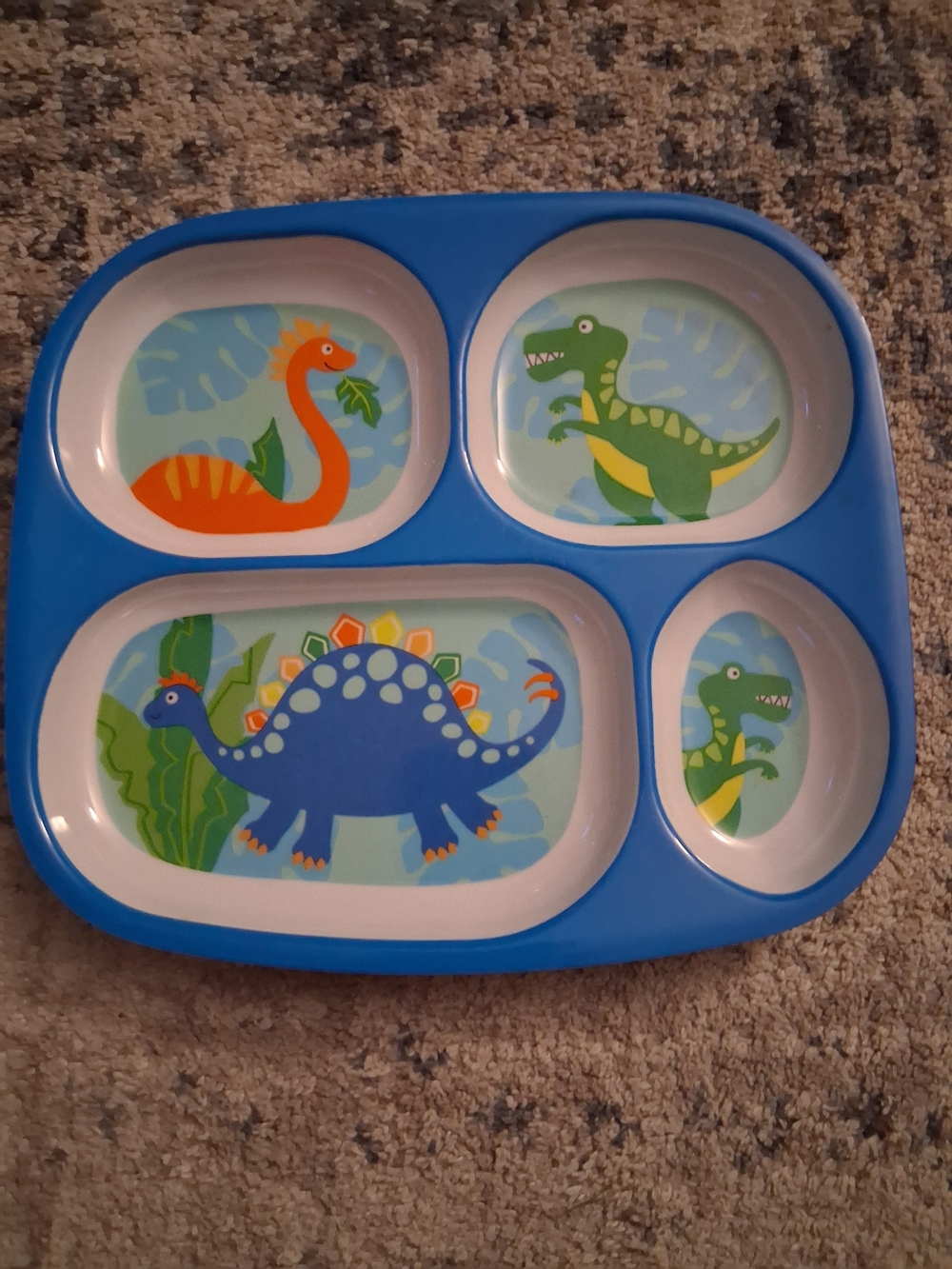 Blue Kids Dinosaur Divided Dinner Plate - Fun Mealtime Tray